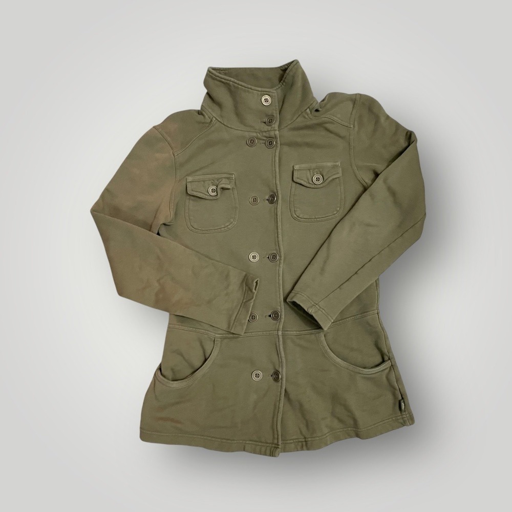 prAna Tori Jacket Medium Military Style Olive Green Button Up Stand Collar Women - Picture 3 of 11
